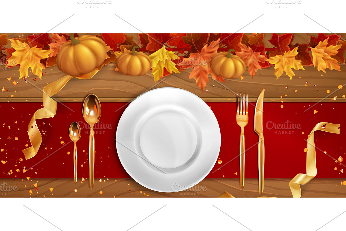 Thanksgiving dinner table setting, a Food Illustration by art PVP - market