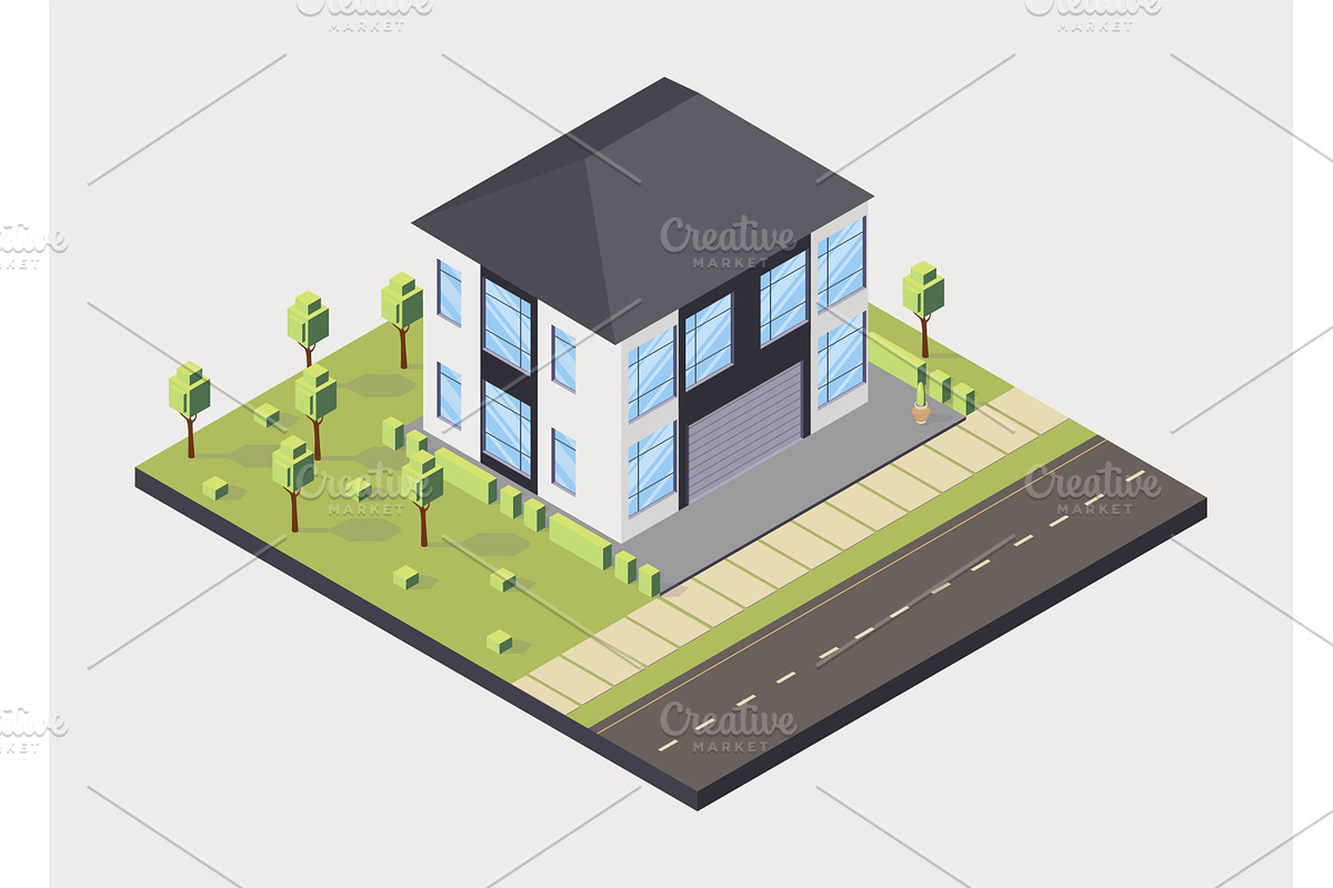 Isometric cottage icon. Suburb house, an Object Illustration by the8monkey