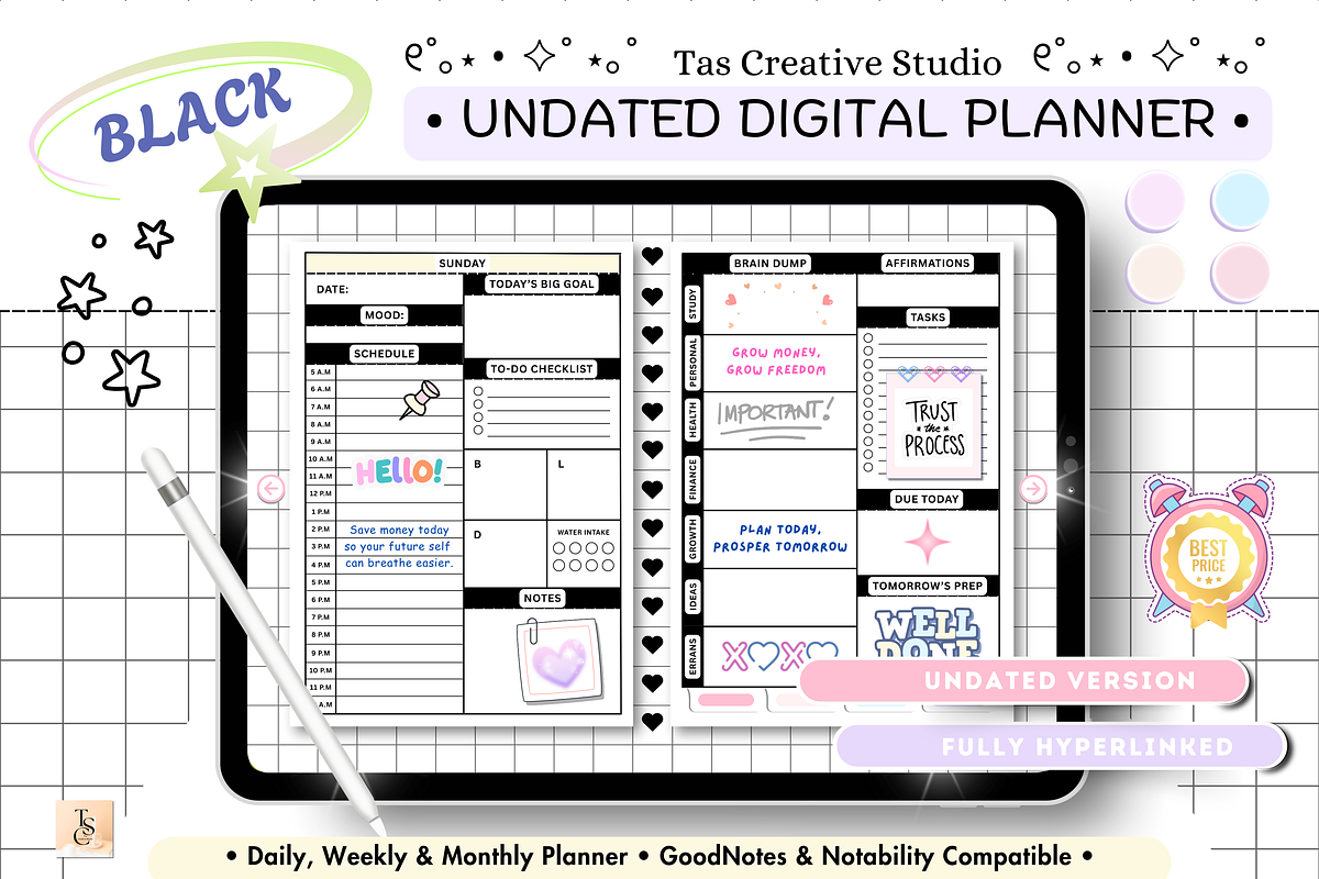 Black Dark Mode Life Digital Planner
