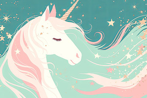 Elegant white unicorn with flowing mane surrounded by stars in magical setting, a Photo by AS photostudio
