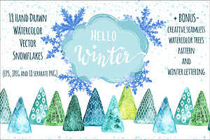 Vector Watercolor Snowflakes Bonus