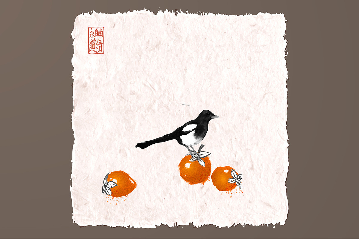 Japanese ink painting sumi-e. Birds., an Animal Illustration by Elina_Li (Photo 11 of 25)