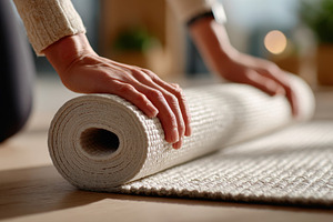Person rolling up a yoga mat, a Sports & Recreation Photo by AlyaAnd