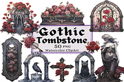 Gothic Tombstones Collection Clipart, an Object Illustration by Watercolor Digital (Thumbnail 2 of 18)