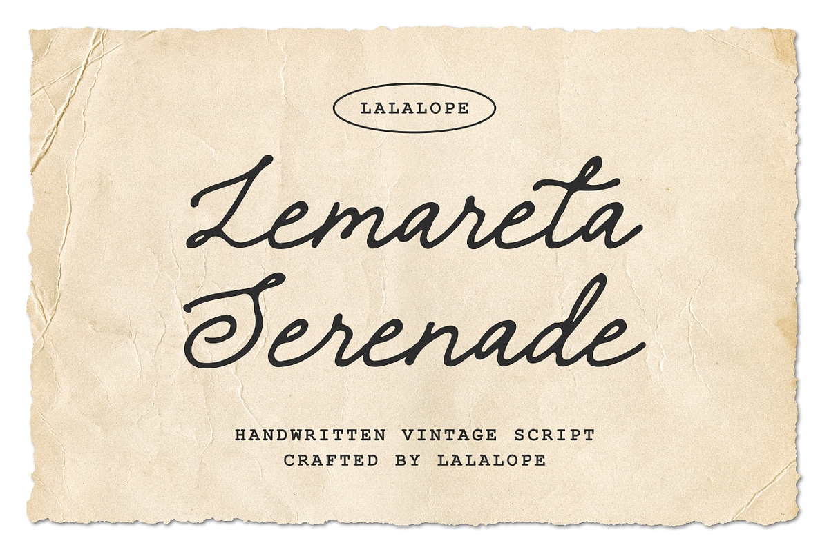 Lemareta Serenade – Vintage Font, a Script Font by Lalalope (Photo 1 of 6)
