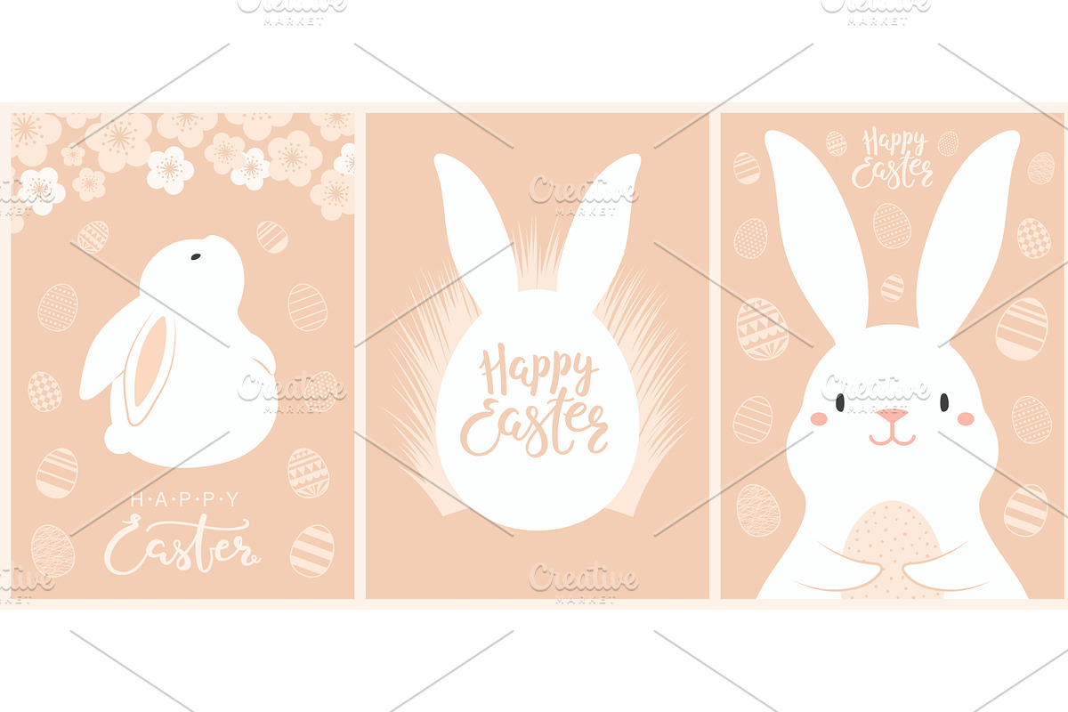Easter cards set with cute bunnies, an Animal Illustration by sceptical cactus