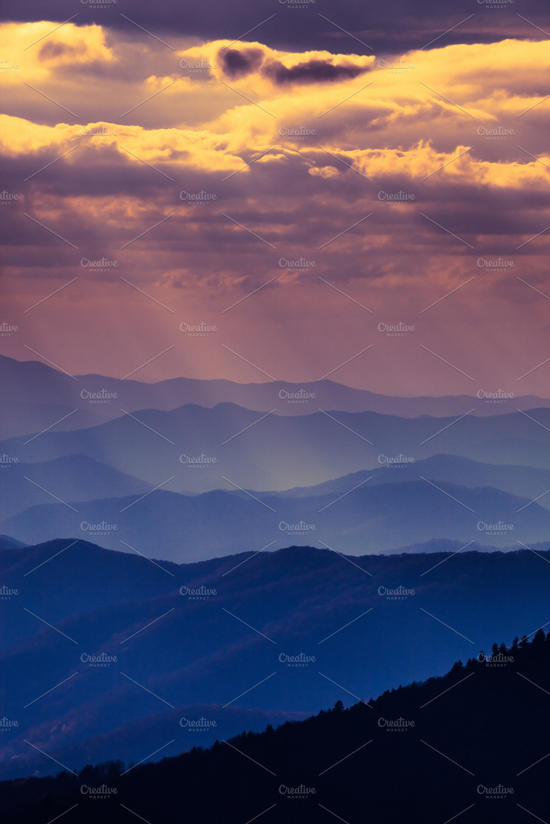Sunset in the great smoky mountains featuring great smoky, great smoky, a Nature Photo by FunkyMedia
