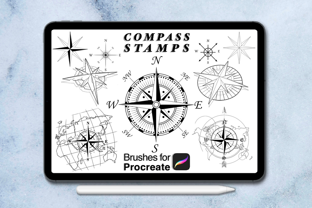 120 compass tattoo-style procreate, a Brush Add-On by Arts For Peace (Photo 3 of 9)