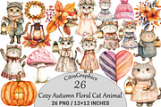 Cozy Autumn Floral Cat Animal, an Illustration by CitraGraphics (Thumbnail 1 of 5)