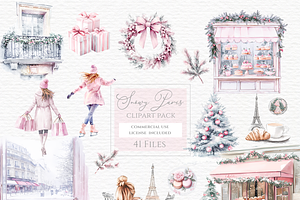 Watercolor pink girl winter Paris, a Person Illustration by Invite to Clipart