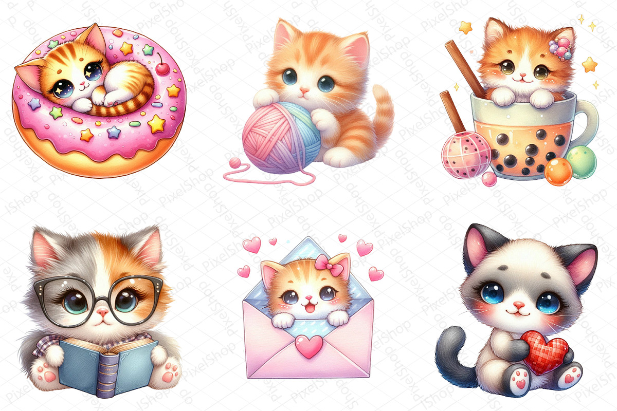 Kawaii Cats and Kitten Clipart, an Illustration by DreamPrint404 (Photo 4 of 6)