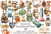 Watercolor Camping Animals Clipart, a Seasonal Illustration by Design Market (Thumbnail 1 of 5)