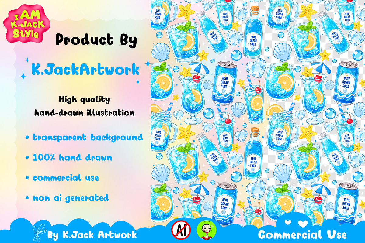 Cute Blue Ocean Soda Seamless, a Background Graphic by K.JackArtwork (Photo 3 of 8)