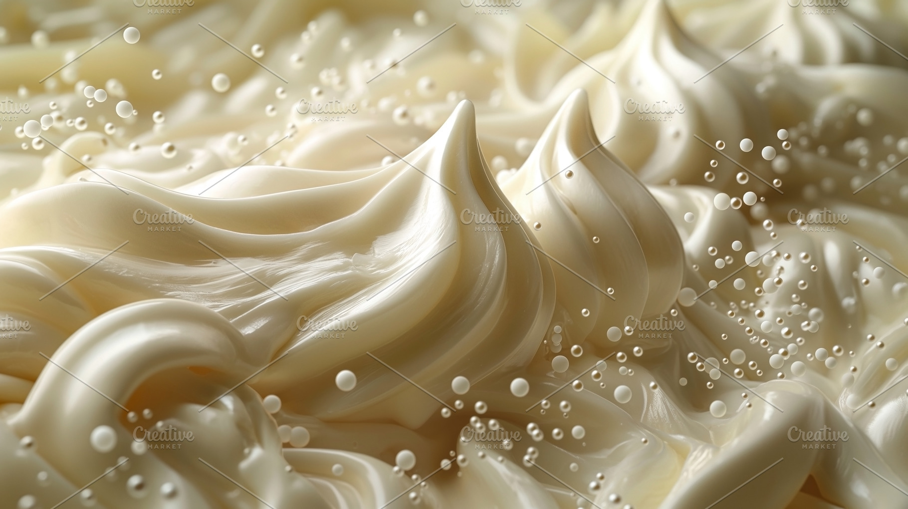 Swirls of creamy texture with droplets, creating an artistic, fl, a Food & Drink Photo by ImageMir
