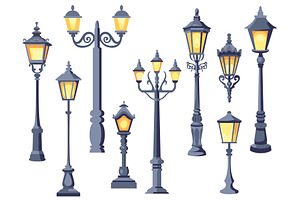 Vintage street lamps. Old city park, an Illustration by YummyBuum