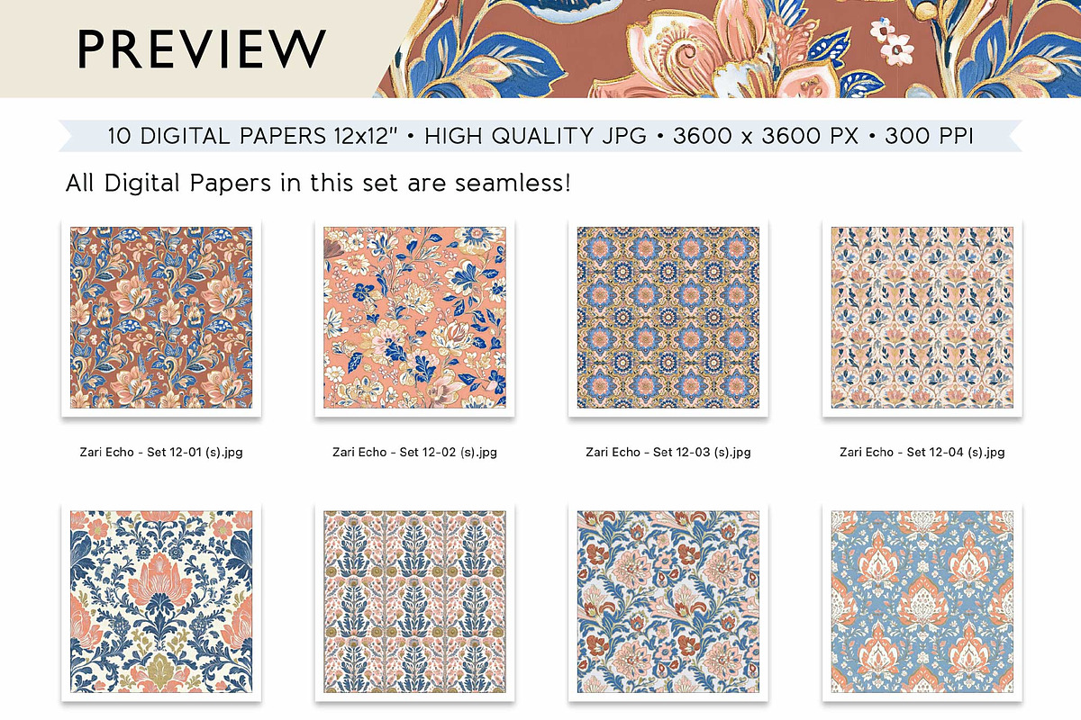 Bohemian Flowers Digital Papers, a Pattern Graphic by Maishop (Photo 4 of 4)