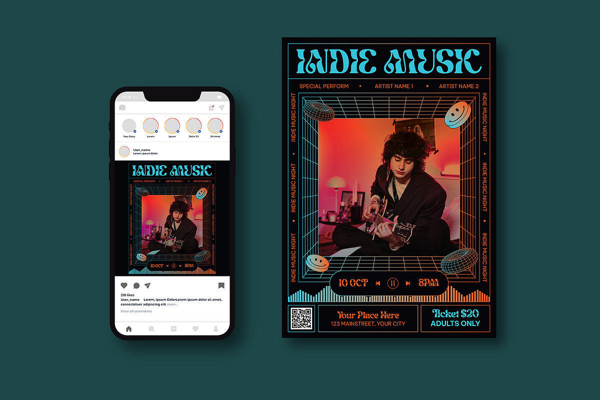Indie Music Flyer, a Flyer Template by iDoodle Studio
