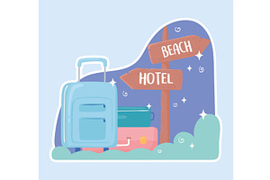 travel baggage signpost, an Object Illustration by studiogstock