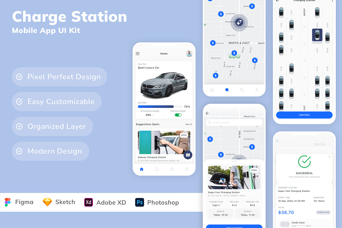 Charge Station Mobile App UI Kit, an UI Kit Template by Betush