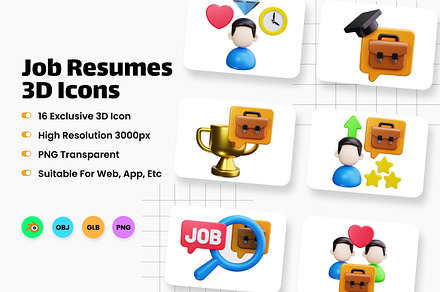 Job Resumes 3D Icons, an Object 3D Model by HacaStudio