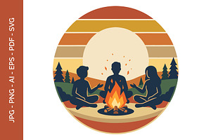 Friends sitting around campfire art, a Person Illustration by nandinigraphics