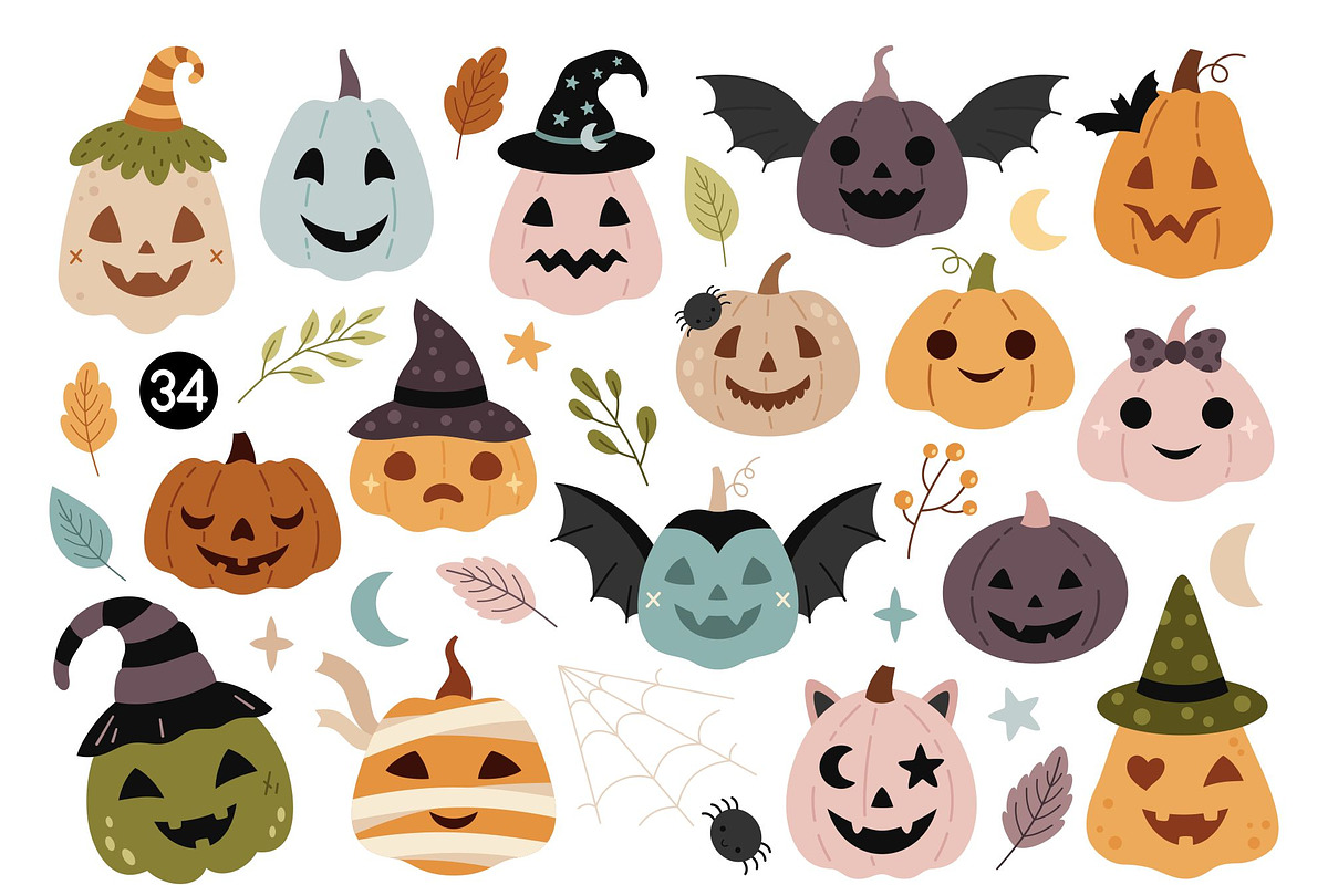 Halloween pumpkins clipart, a Seasonal Illustration by JulzaArt (Photo 2 of 7)