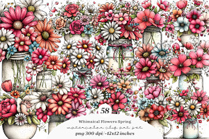 Whimsical flowers spring clipart, an Illustration by SinaCreation
