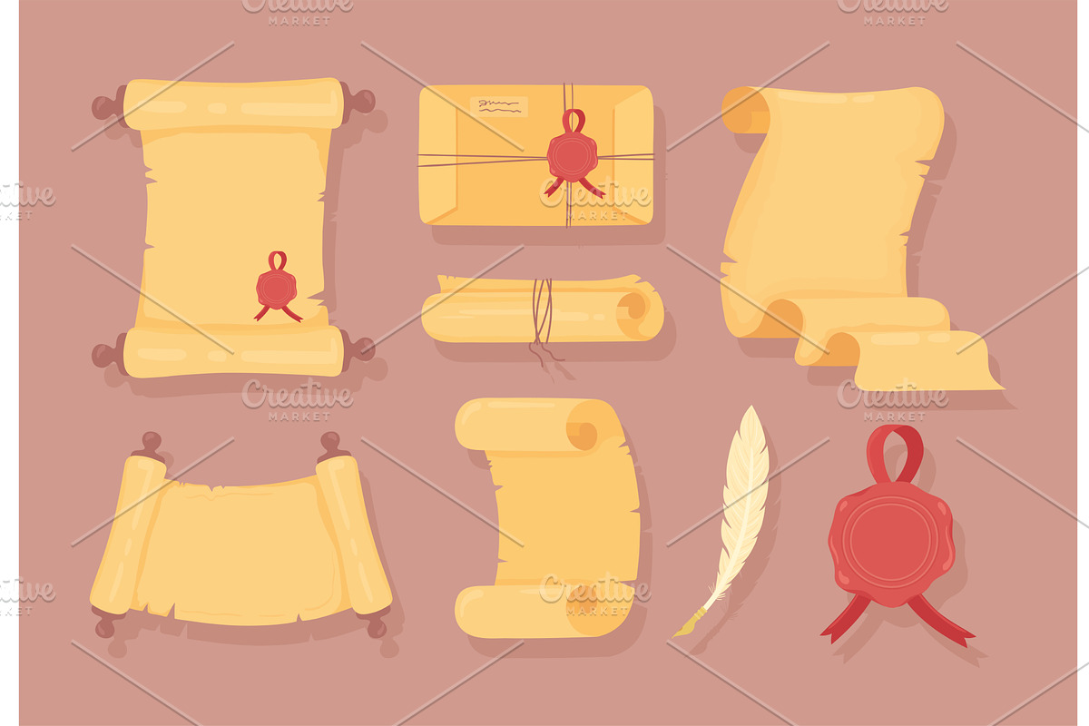 icons parchment papers, an Object Illustration by studiogstock