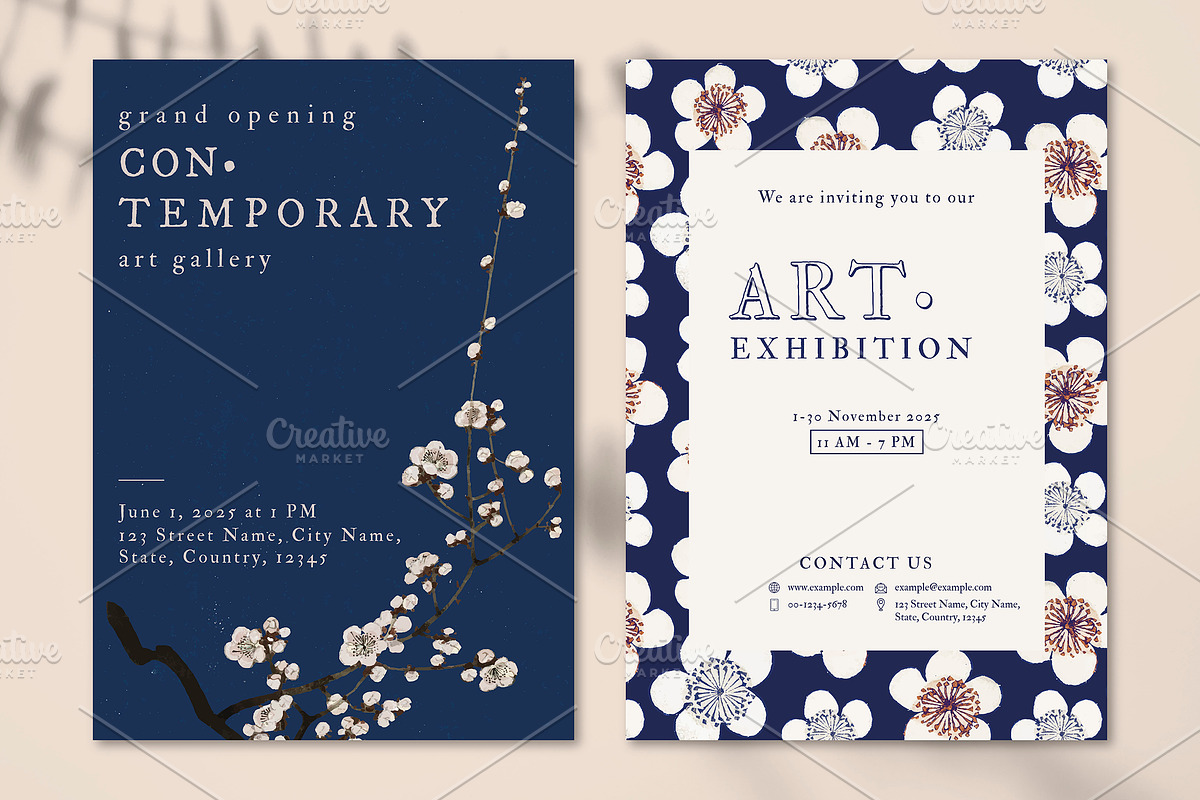 Japanese style blossom poster, a Card Template by rawpixel