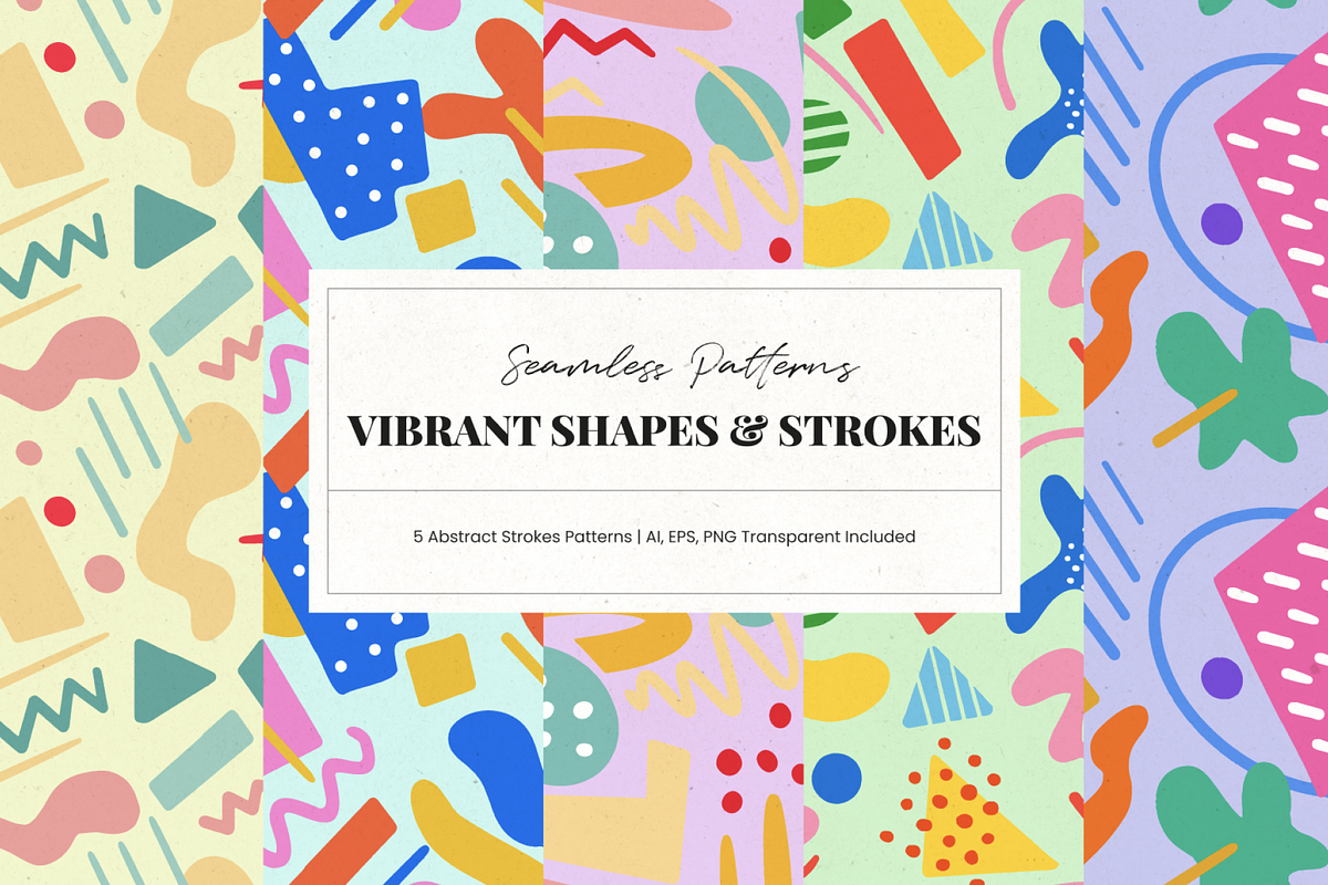 Vibrant Shapes & Strokes Patterns, a Pattern Graphic by Promo Graphics (Photo 3 of 4)