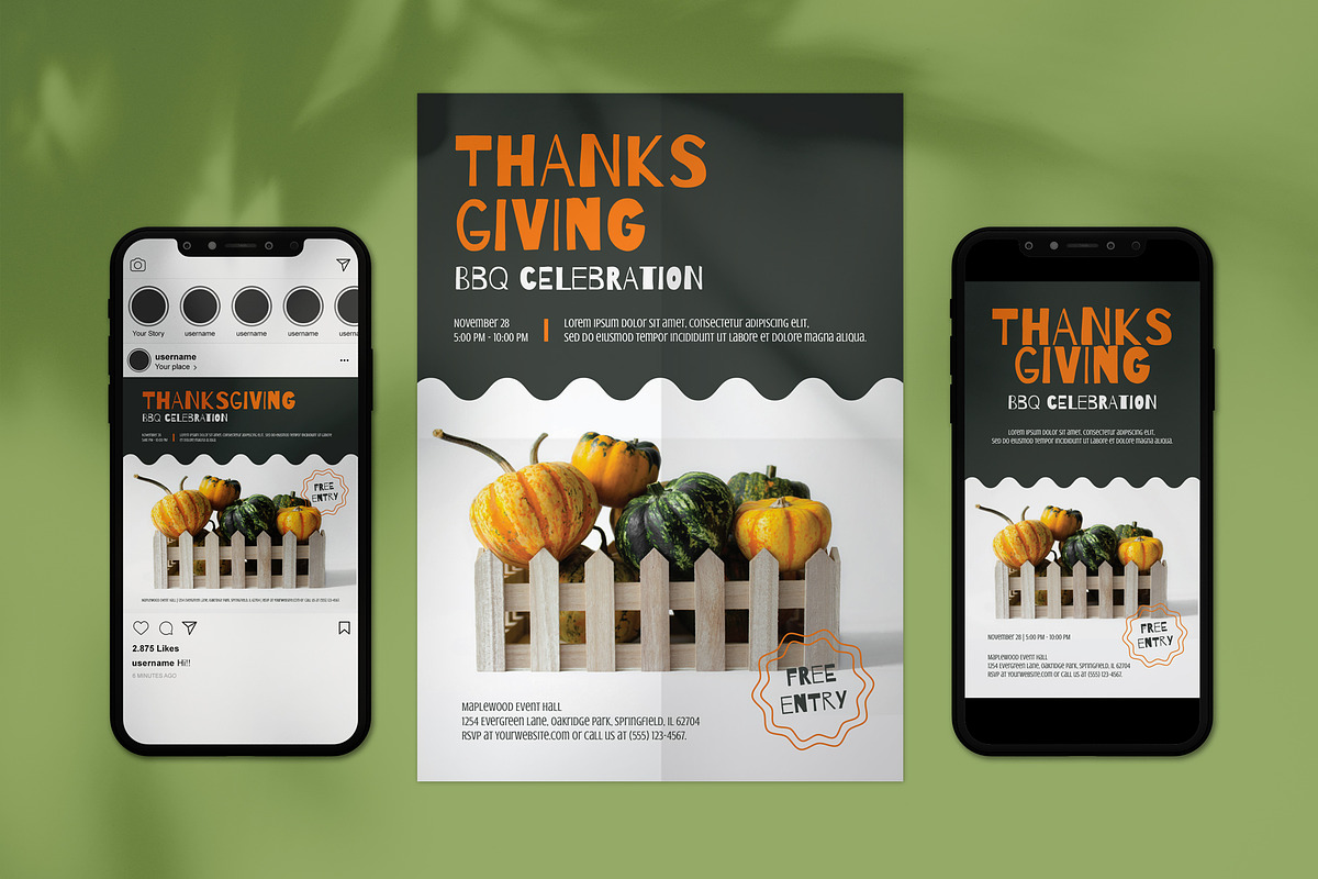 Thanksgiving Poster + Social Media, a Flyer Template by Juru Rancang Graphic (Photo 1 of 3)