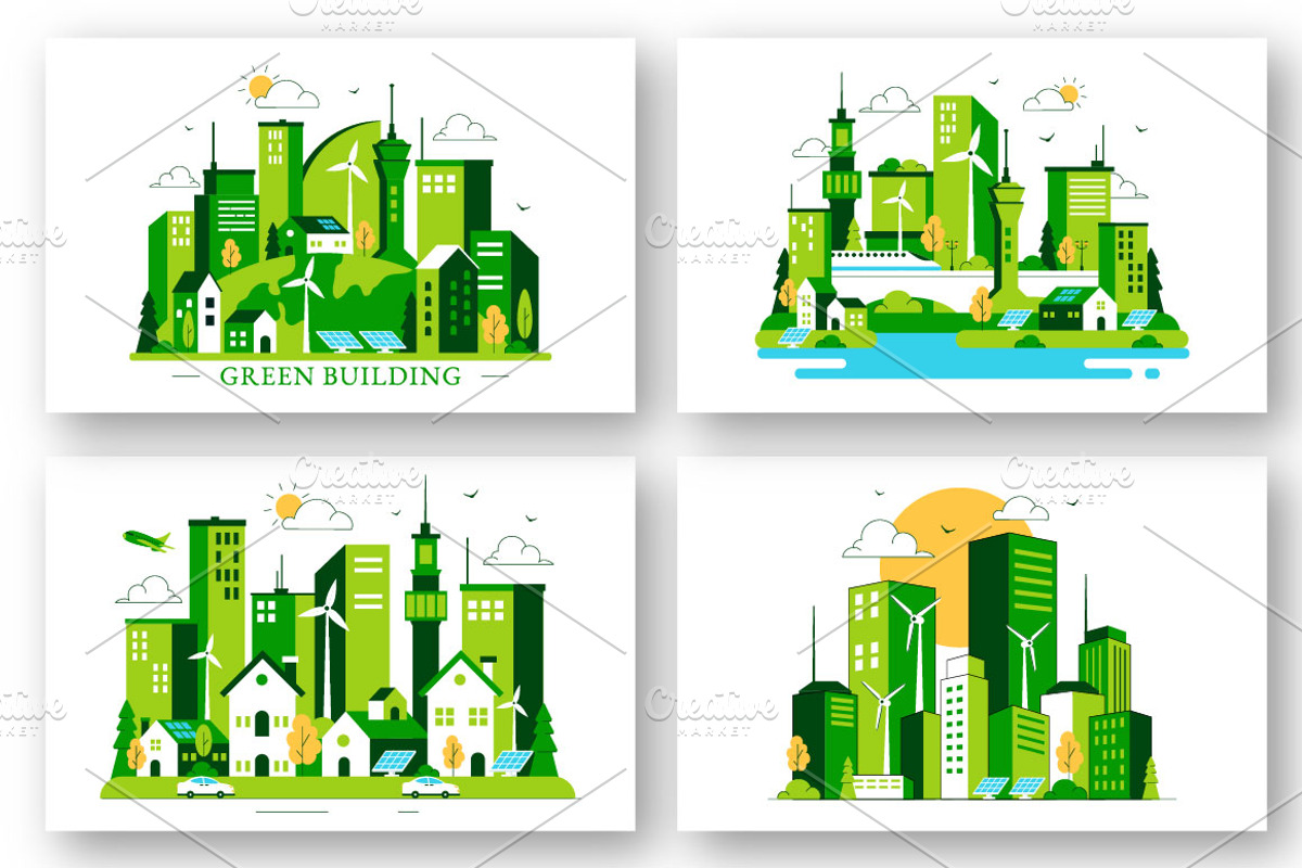 10 Green Building Illustration, an Object Illustration by denayunebgt (Photo 2 of 4)