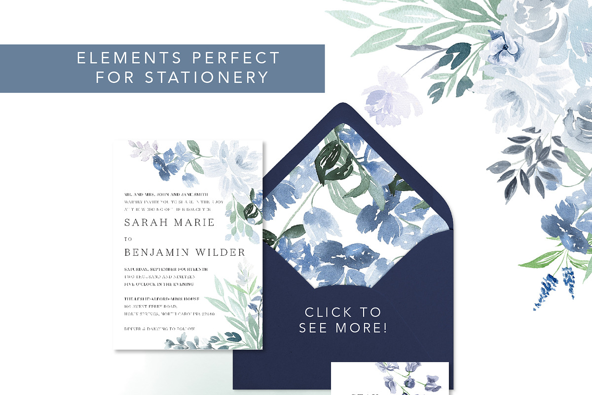 Soft Blue Watercolor Floral Set, an Illustration by One and Only Paper (Photo 2 of 7)