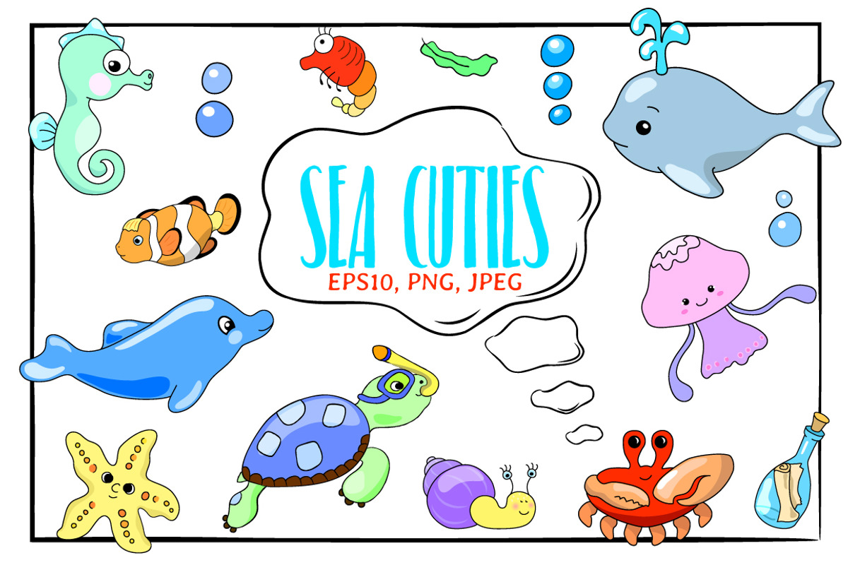 Cute Sea Animals Vector Clipart, an Animal Illustration by RabbitAndPencil (Photo 1 of 4)