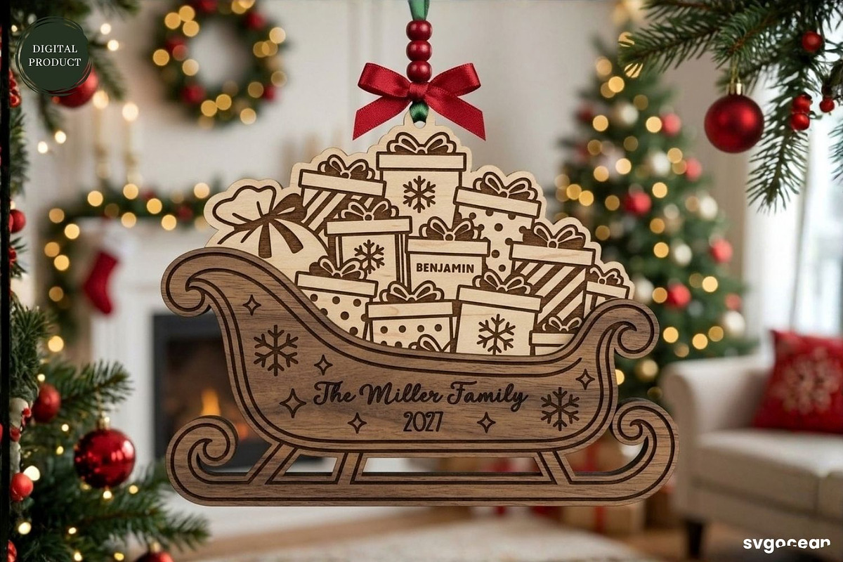 Santa Sleigh Ornaments SVG Bundle, a Decorative Illustration by svgocean (Photo 2 of 21)