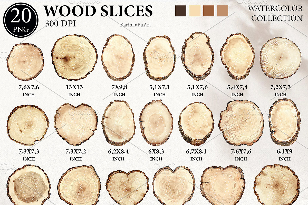 20 Wooden slices Watercolor clipart, an Illustration by KarinkaBU (Photo 2 of 9)