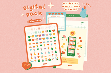 Mini Love & Valentine Digital Pack, an Illustration by mimimeow
