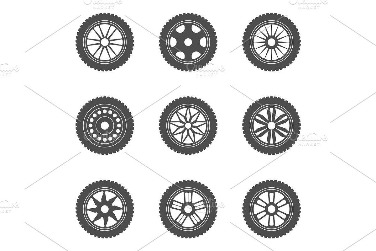 Set of car rims, tires, an Object Illustration by Vector Shop
