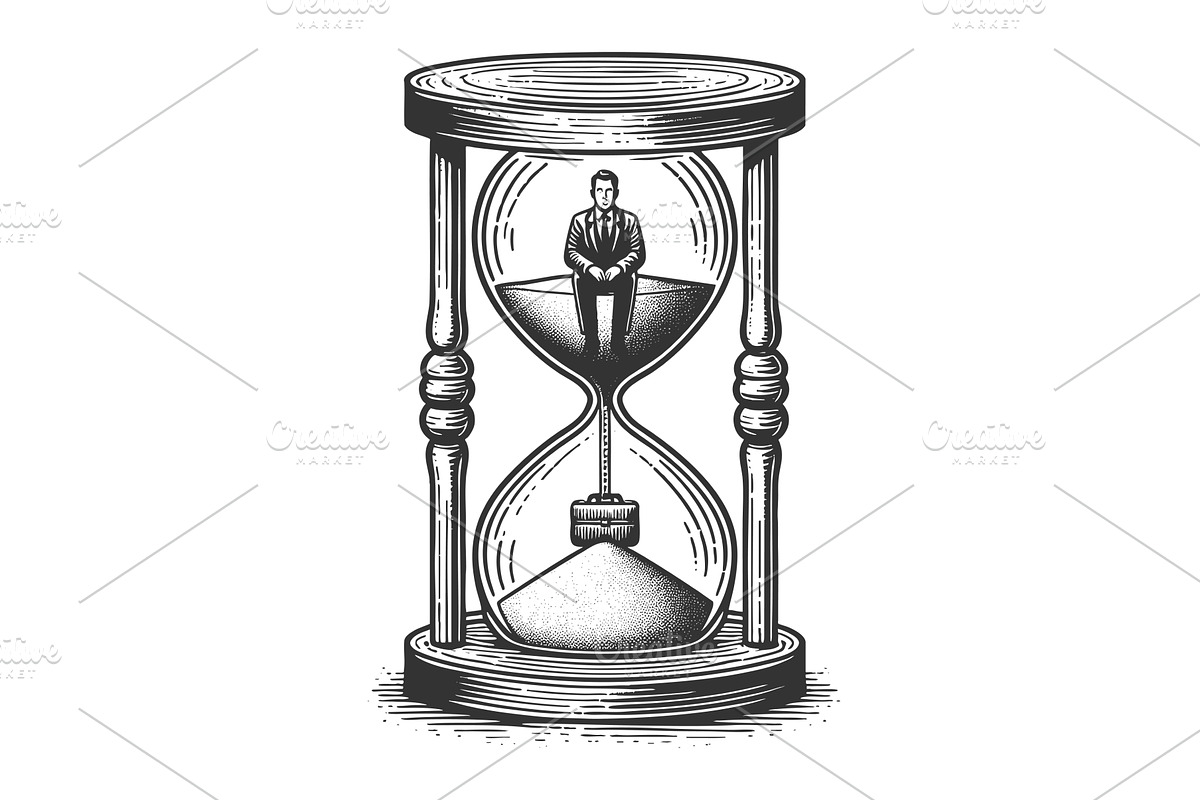 Businessman trapped in hourglass, a Person Illustration by AlexArt