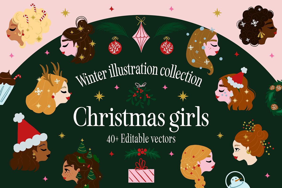 Christmas girls Collection, a Decorative Illustration by The Creative Butternut (Photo 1 of 9)
