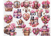 Pink Steampunk Valentine's Day PNG, a Seasonal Illustration by GlamArtZhanna (Thumbnail 5 of 6)