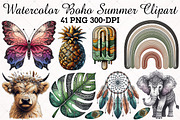 Watercolor Boho Summer Clipart Set, an Illustration by RobertsArt (Thumbnail 1 of 5)