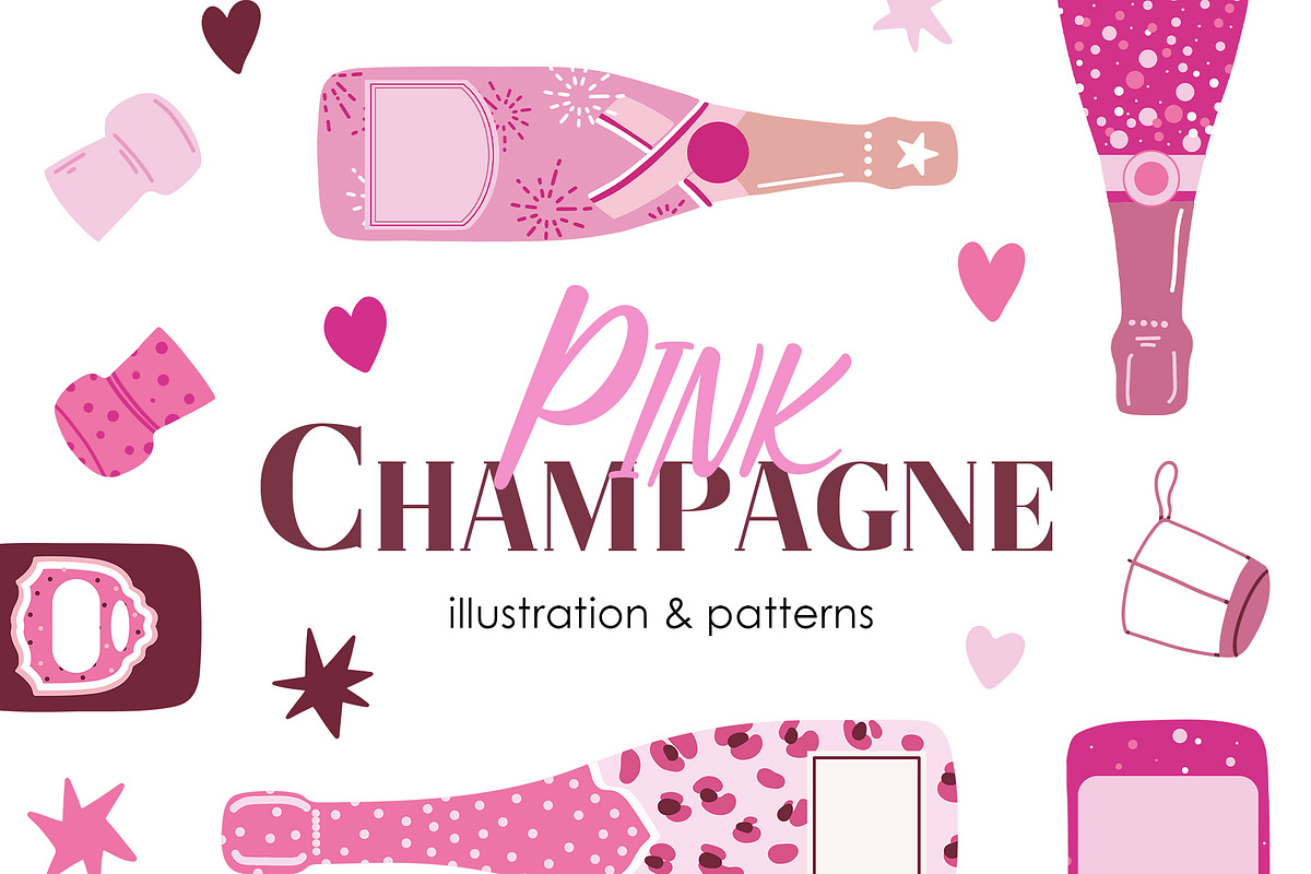 Pink Champagne Clipart, a Food Illustration by Teresa Art Store (Photo 1 of 9)