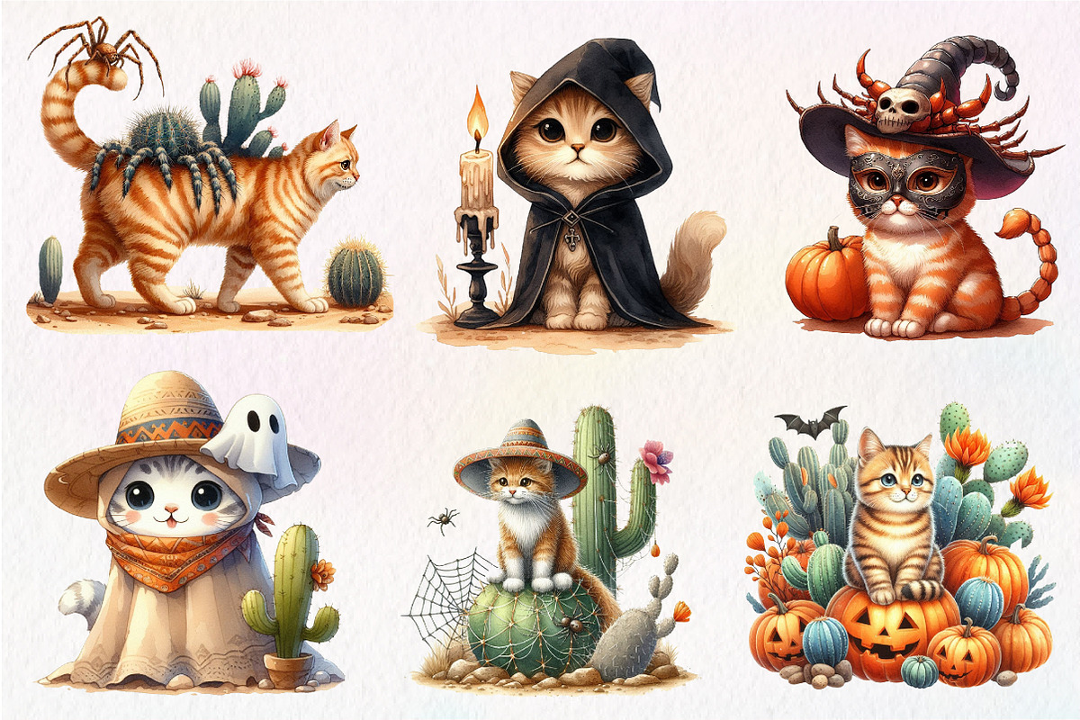Halloween Desert Cat Clipart, an Illustration by Dream Creation (Photo 3 of 7)