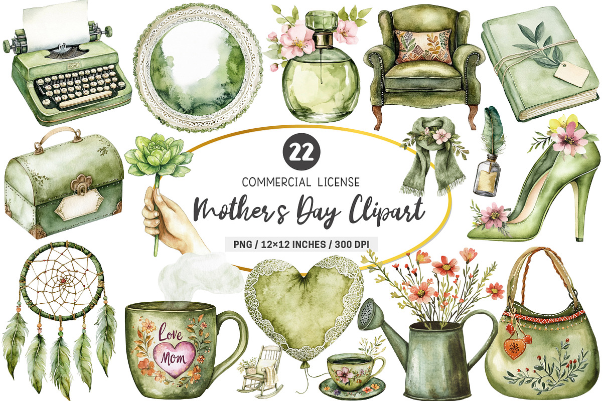 Boho Olive Green Mother's Day PNG, an Illustration by SinaCreation (Photo 1 of 5)