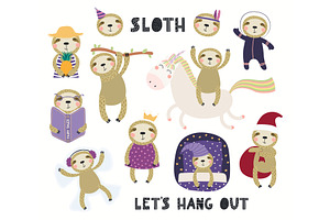 Cute little sloth illustrations set, an Animal Illustration by sceptical cactus