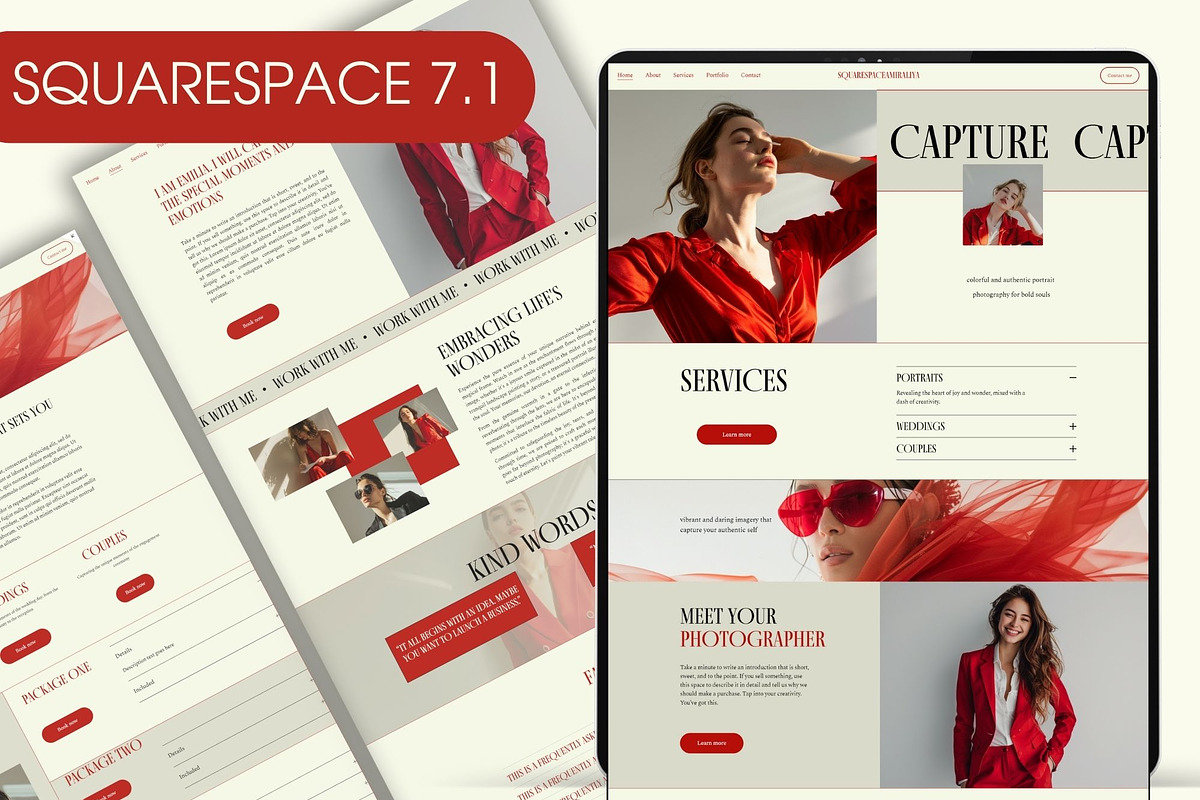 Squarespace Website Template Red