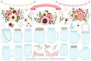 Soft Pink Wedding Mason Jar Cliparts, an Illustration by Avenie Digital (Thumbnail 1 of 2)