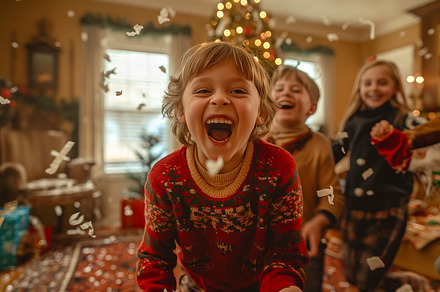 Laughing Kids on Christmas Morning, a Holiday Photo by Andy Dean Photography