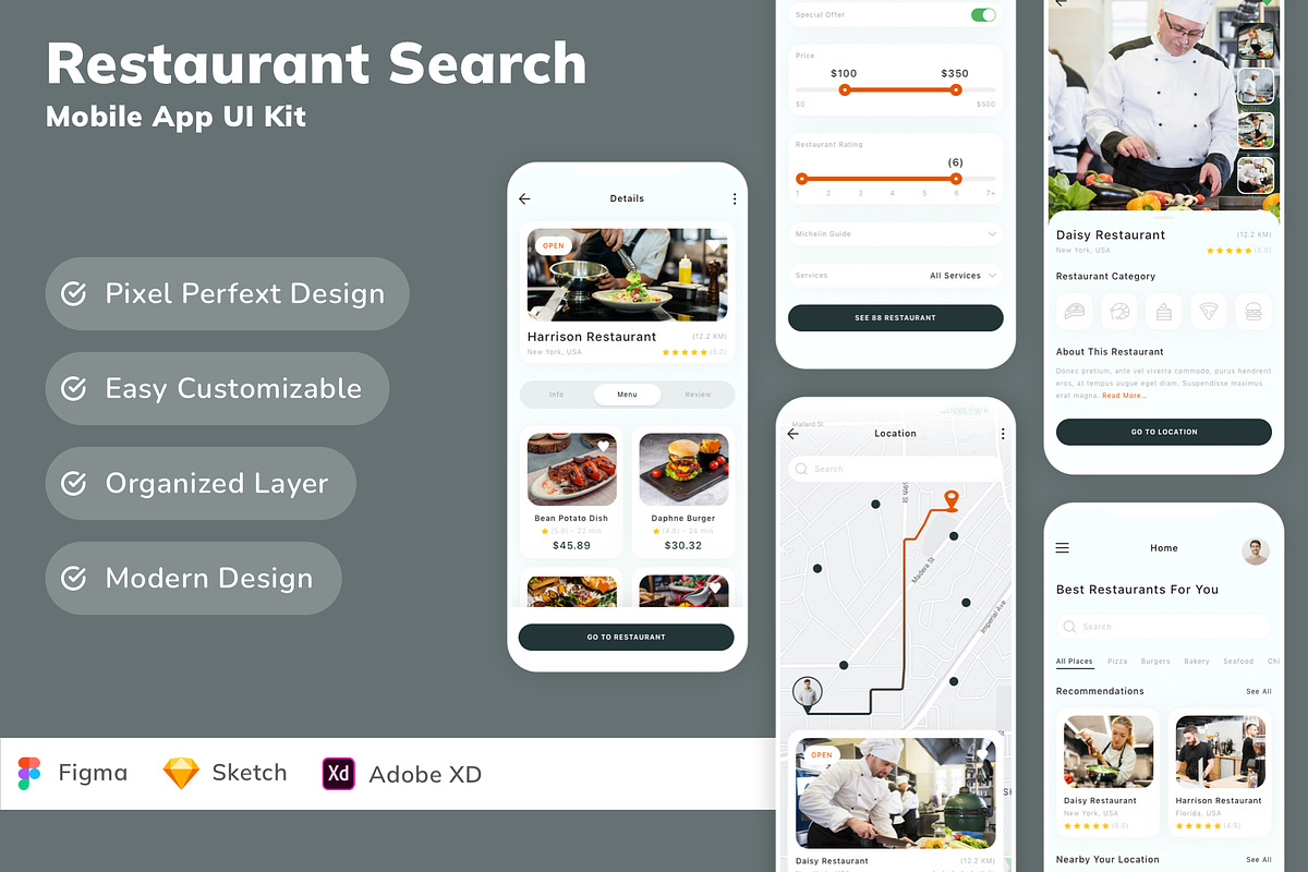 Restaurant Search Mobile App UI Kit, an UI Kit Template by Betush (Photo 2 of 3)